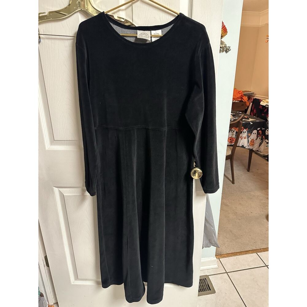 Erika & Company Vnt 90s Black Cotton Velvet Goth Cottagecore Dress Large MIDI